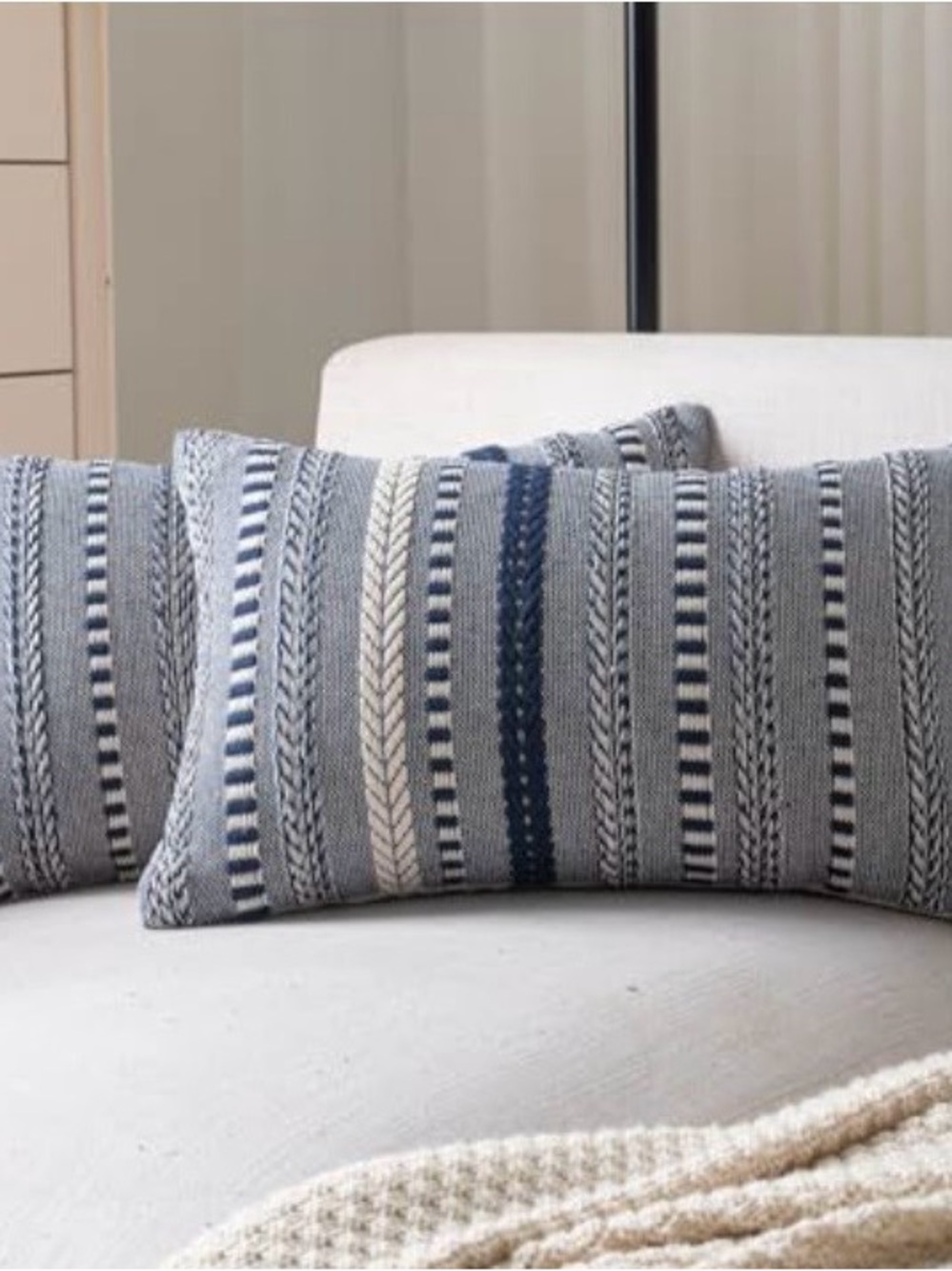 Amazon Blue and Gray Striped Knit Accent Pillows Covers 12 x 20